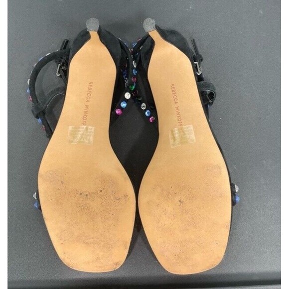 Rebecca Minkoff Black Suede Nanine Rhinestone Strappy Ankle Heel Sandals 7.5 EUC - Picture 10 of 14